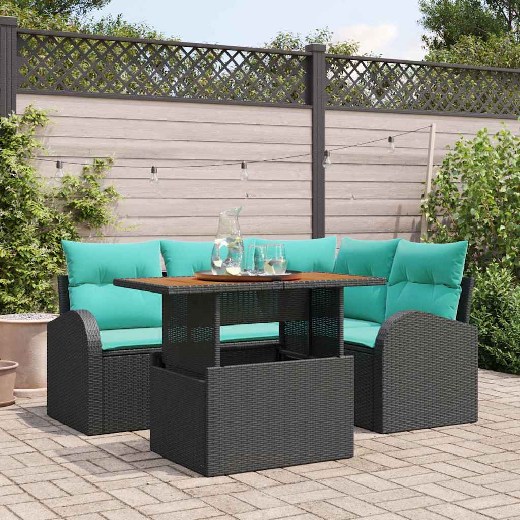Garden Sofa Set with Storage 5 pcs Black Poly Rattan