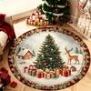 Vintage Christmas Round Floor Rug  Snowy Winter Cabin Reindeer Xmas Tree Present Pattern Decor Area Rug for Indoor Home Ornament