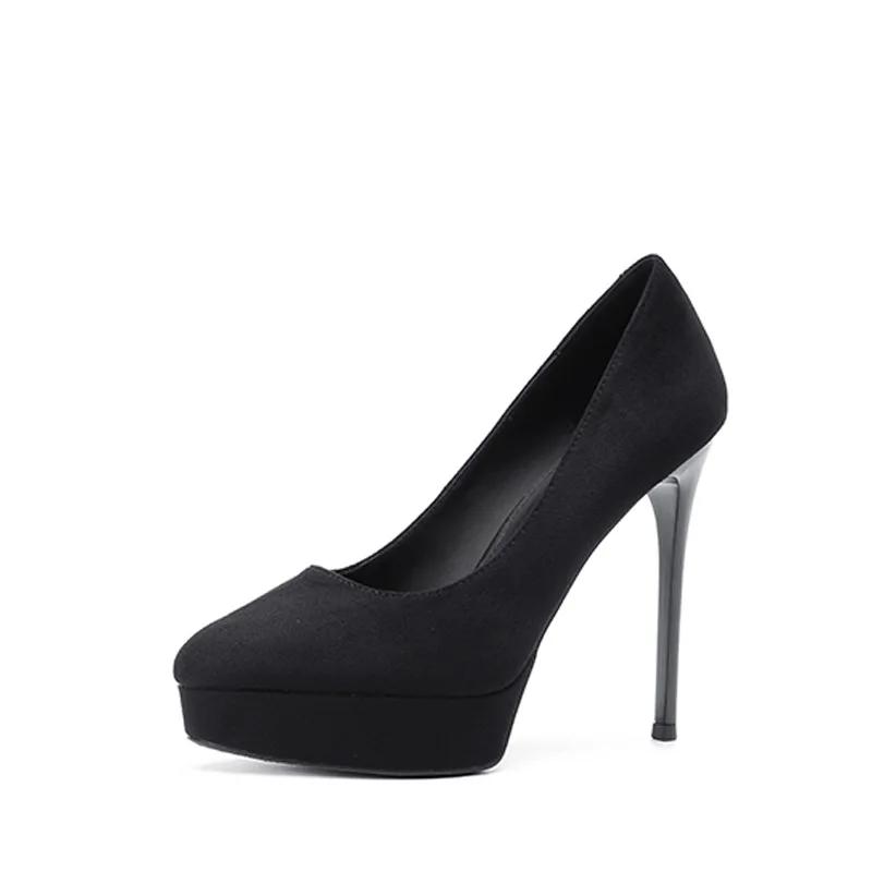 

Модные женские туфли-лодочки 12 см из замши с круглым носком на шпильке, женские туфли-слипоны на платформе на высоком каблуке, обувь для свадебного платья 34
