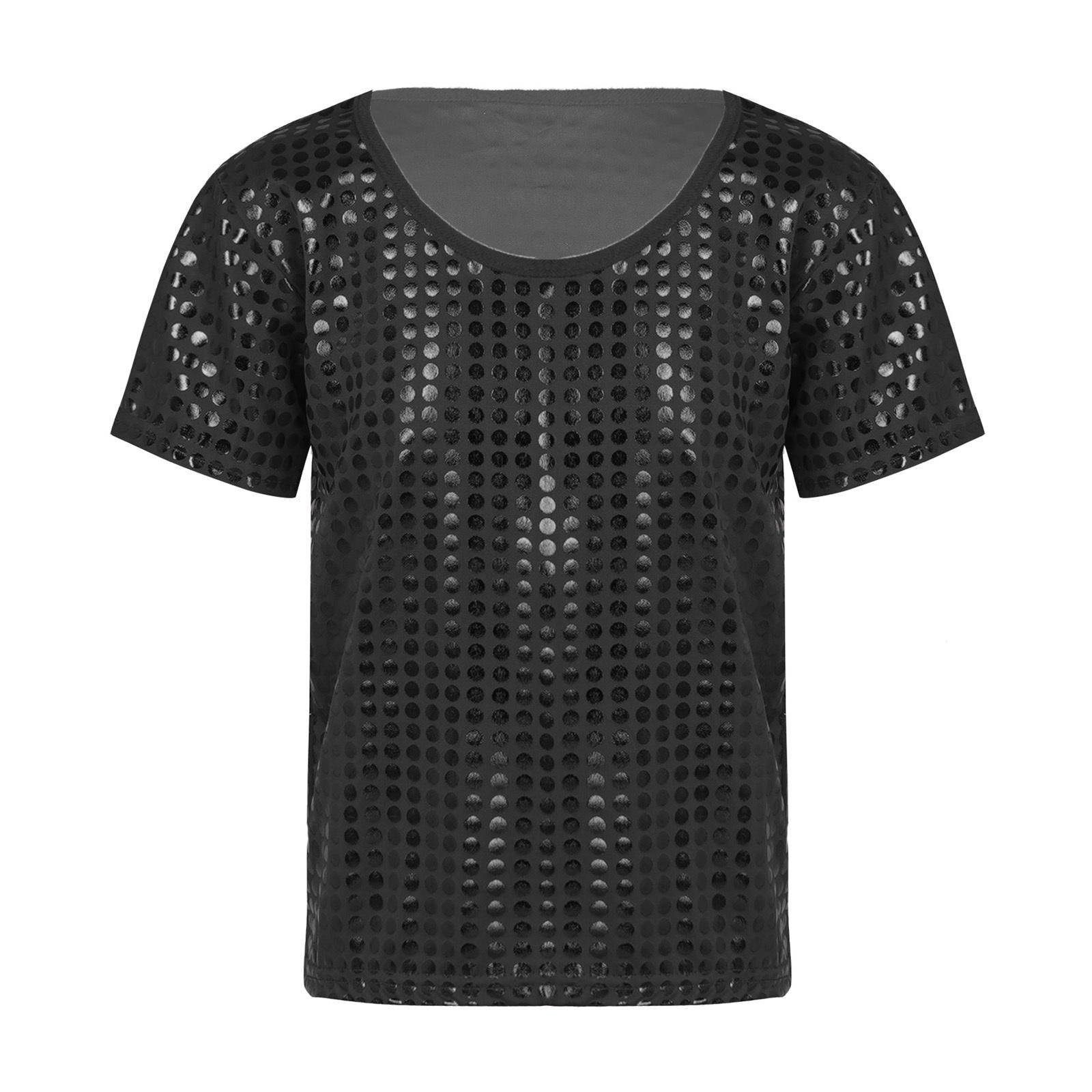 

Unisex Kids Shiny Sequins Top Short Sleeve Solid Color Performance Clothing 2-6 Years чорний