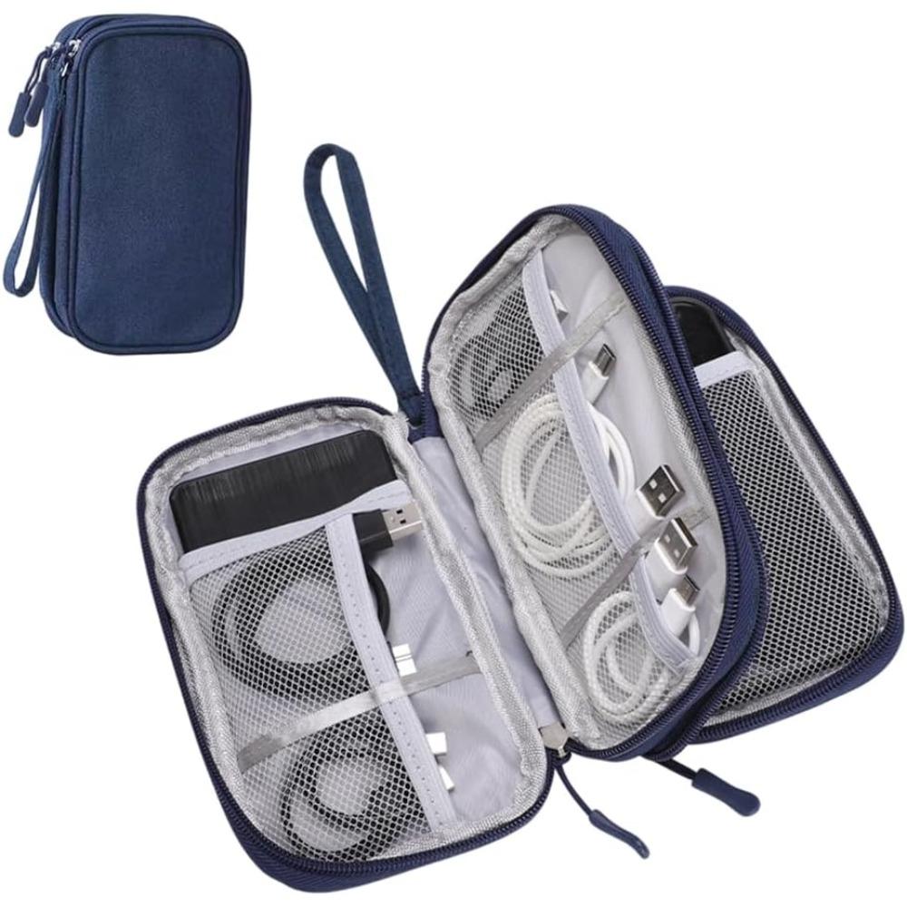 Travel cable organizer bag, 2026 new style electronic accessory portable bag, waterproof double-layer multi-functional storage bag темно-синий