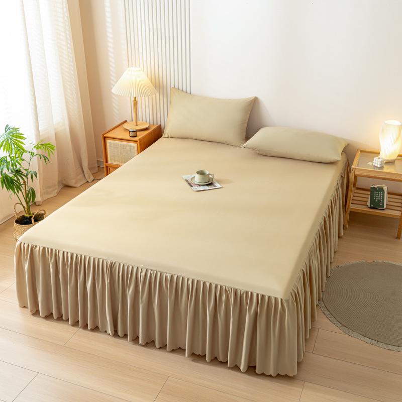 Korean Skin-Friendly Bed Skirt: Brushed Solid Color, Four Seasons, Anti-Pill, Fade & Shrink Resistant