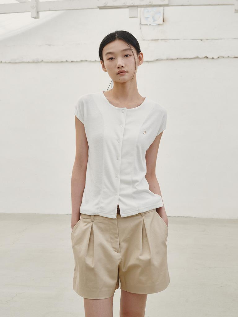 NOUVE Cap Sleeve Button T-Shirt - White