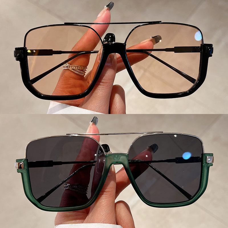 2 Pairs Per Set Square Sunglasses Fashion Vintage Double Bridge Casual Sun Glasses Women Stylish Oversized Brand Design Shades