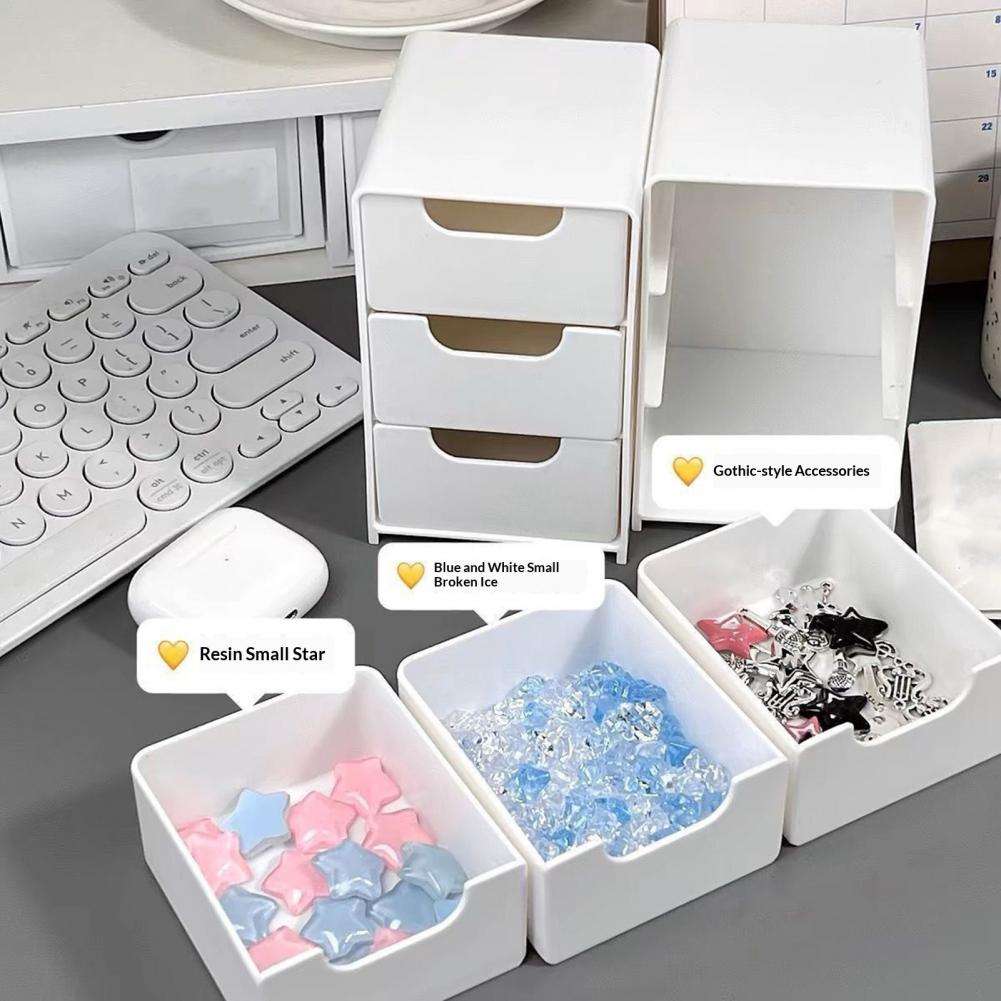 1 Set Desktop Storage Box Modular 3-Drawer Organizer Scratch-Resistant Desk Drawers for Jewelry Stationery Cosmetics Storage And
