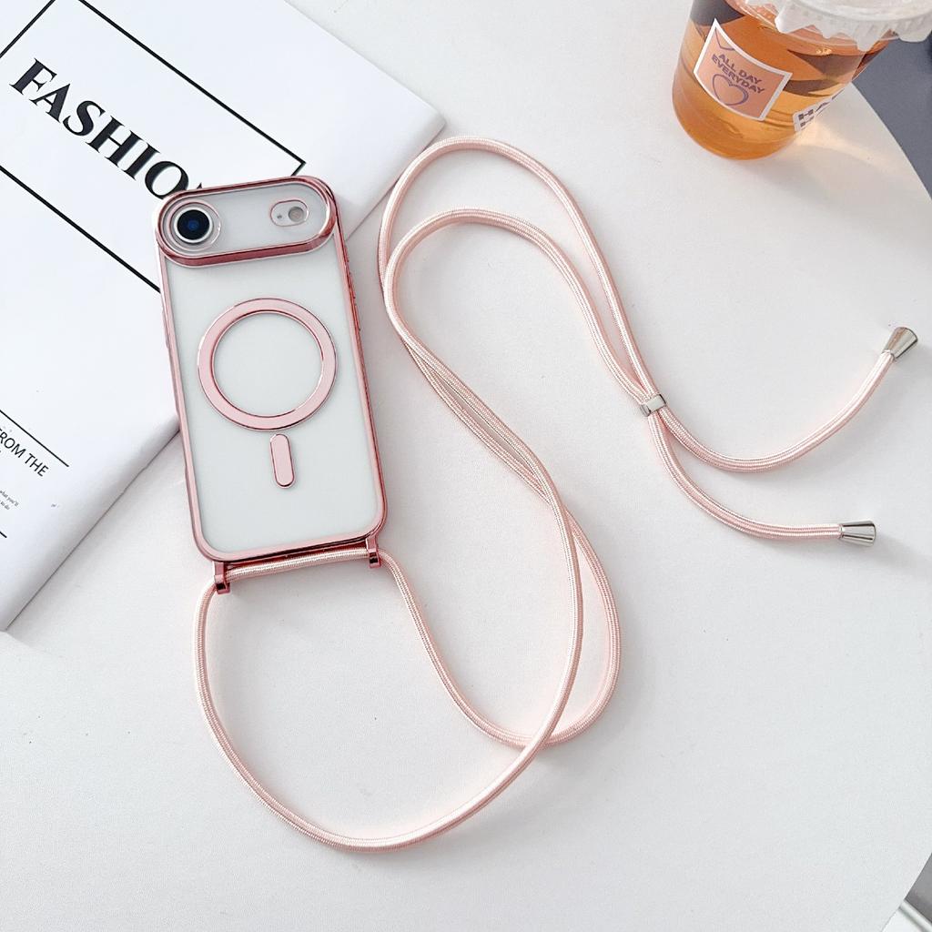For iPhone Air Case Compatible with MagSafe Electroplating TPU Phone Cover with Long Lanyard