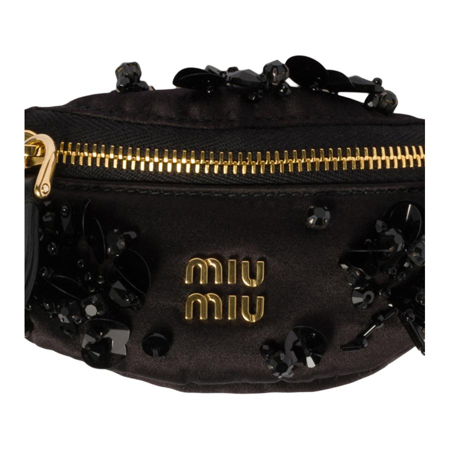 MIU MIU Metal Letter Logo Zipper Satin Mini Clutch Women Clutch Black 5IB504_2DOE_F0002