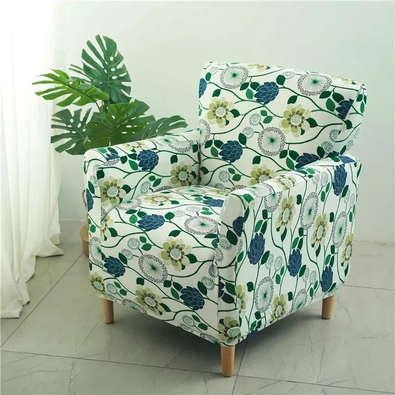 Floral Tub Chair Cover for Living Room Spandex Elastic Club Armchair Slipcover Stretch Single Sofa Covers Home Bar Counter Hotel