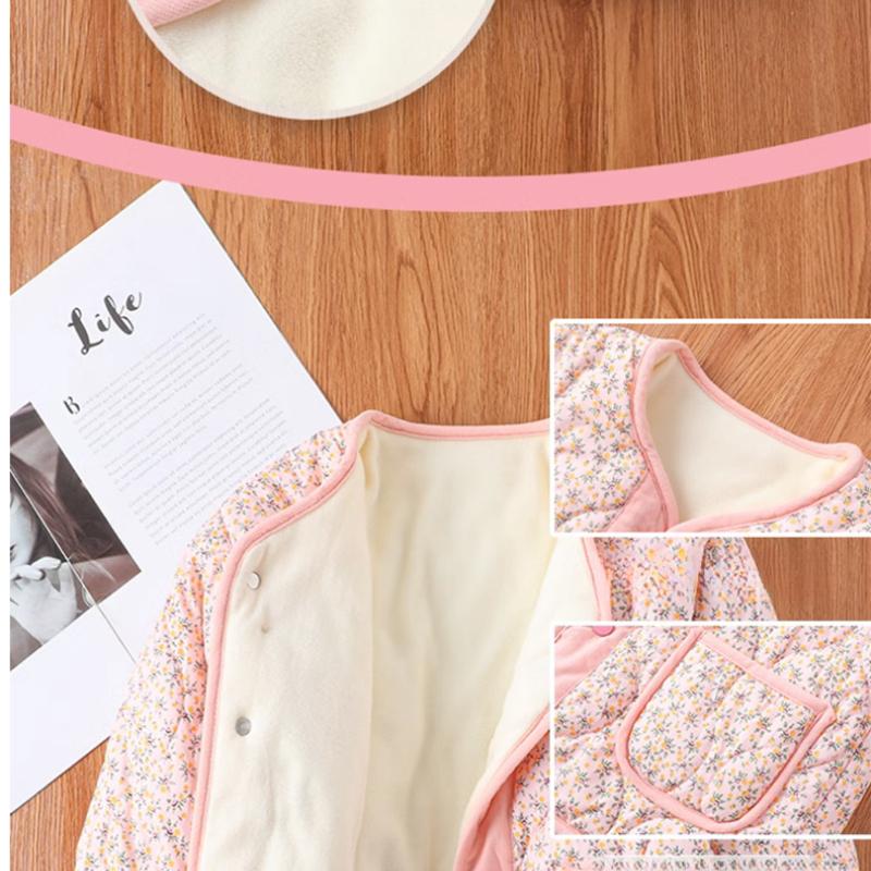 Nowa Dziewczęca Jesienno-Zimowa Polarowa Podszewka Koreański Styl Kwiatowy Bawełniany Pikowany Sztruksowa Stylowa Wewnętrzna Bawełniana Kurtka Dziecięcy Wszechstronny Bawełniany Płaszcz