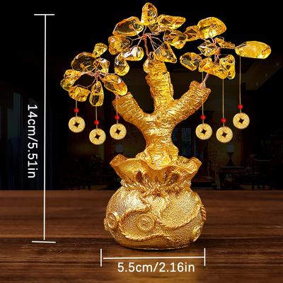 1Pc Chinese Yuanbao Money Fortune Tree Wealth Luck Ornaments Small Feng Shui  Gem Money Tree Lucky Trees Decoration
