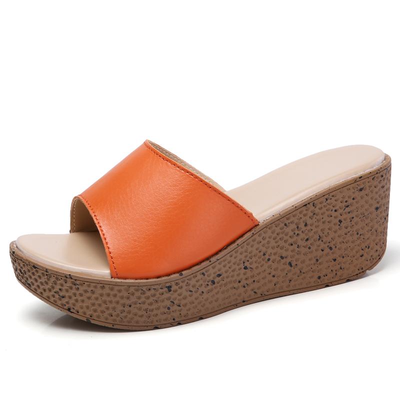 Vasaros odinis šlaitas su moteriškomis šlepetėmis, storu padu, aukštakulniais sandalai, aukštakulniai moteriški batai