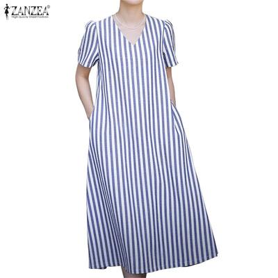 Women Daily Casual V-Neck Short Sleeve Stripe Dress