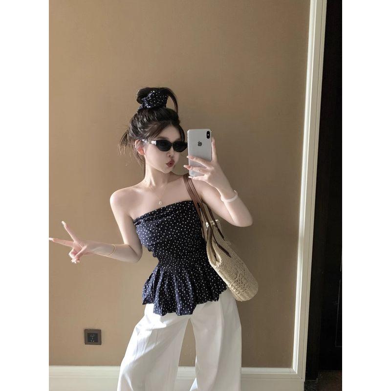 Kumikumi Sweet and Spicy Style Retro Floral Tube Top Vest Women Summer Slim fit Slimming Versatile Sleeveless off-the-Shoulder Top