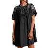 Women's Fashion Color Short Sleeve Dress Lace Trim Mesh Splicing Dress