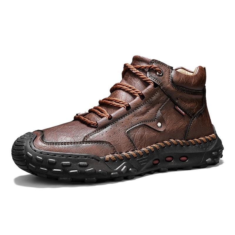 Men's High-top Casual Sneakers Handmade Leather Shoes Plus Size 39-48 Spring & Autumn