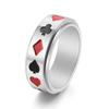 Men's Creative Poker Card Rotatable Titanium Steel Ring - Black Red Club Diamond Design