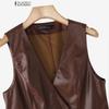 ZANZEA Women Casual V-Neck Sleeveless Faux PU Leather Cardigan Vest