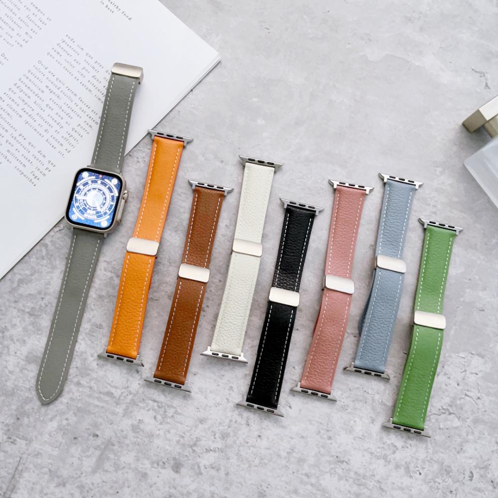 ONELeather Magnetic Buckle Band for Apple Watch 49mm 45mm 41mm 40mm 44mm 42mm 38mm Bracelet iWatch Series Ultra 9 8 7 6 5 3 SE BeltMN