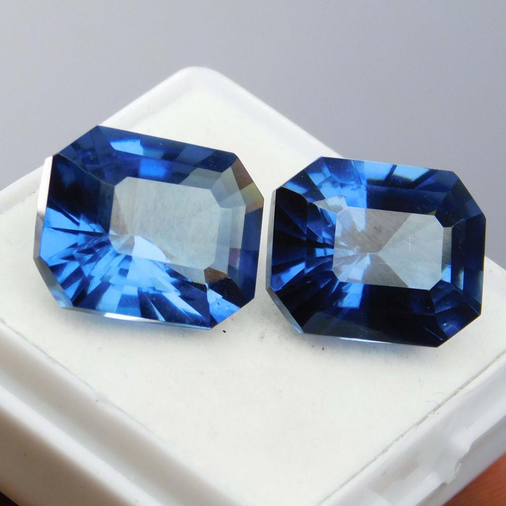 Natural Blue Sapphire Emerald Cut 21.35 Ct CERTIFIED Loose Gemstone Pair A-5171