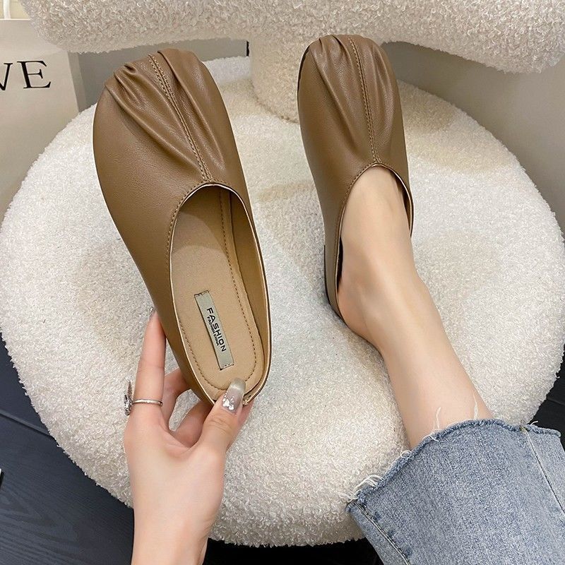 2025 Spring and Summer New Evening Fairy Wind Flat Bottom Without Heel Lazy Net Red Bag Head Half Slippers Female Outer Wear
