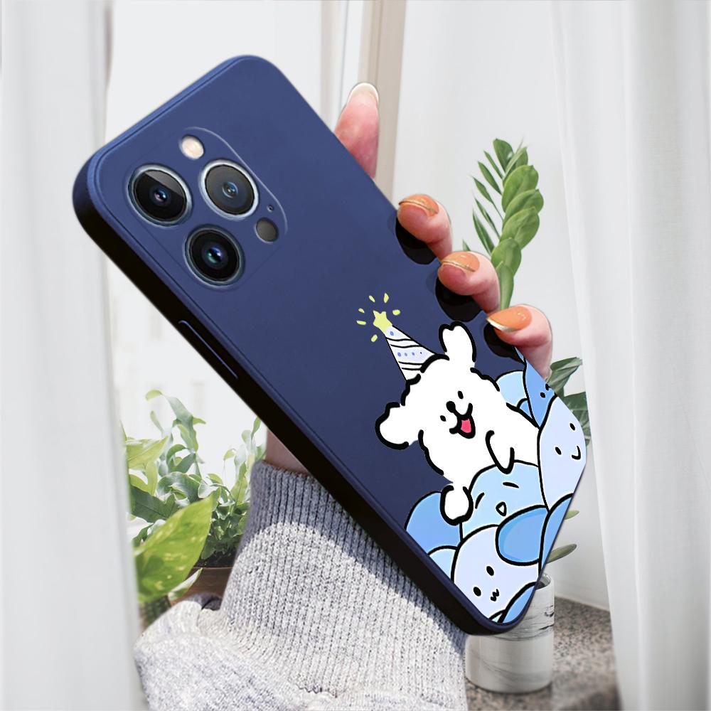 Cute Puppy In A Hat Phone Case for iPhone 15 14 13 12 11 Samsung Galaxy A12 A52 S24 S23 Xiaomi POCO Redmi Soft Square Liquid Silicone Cover Casing
