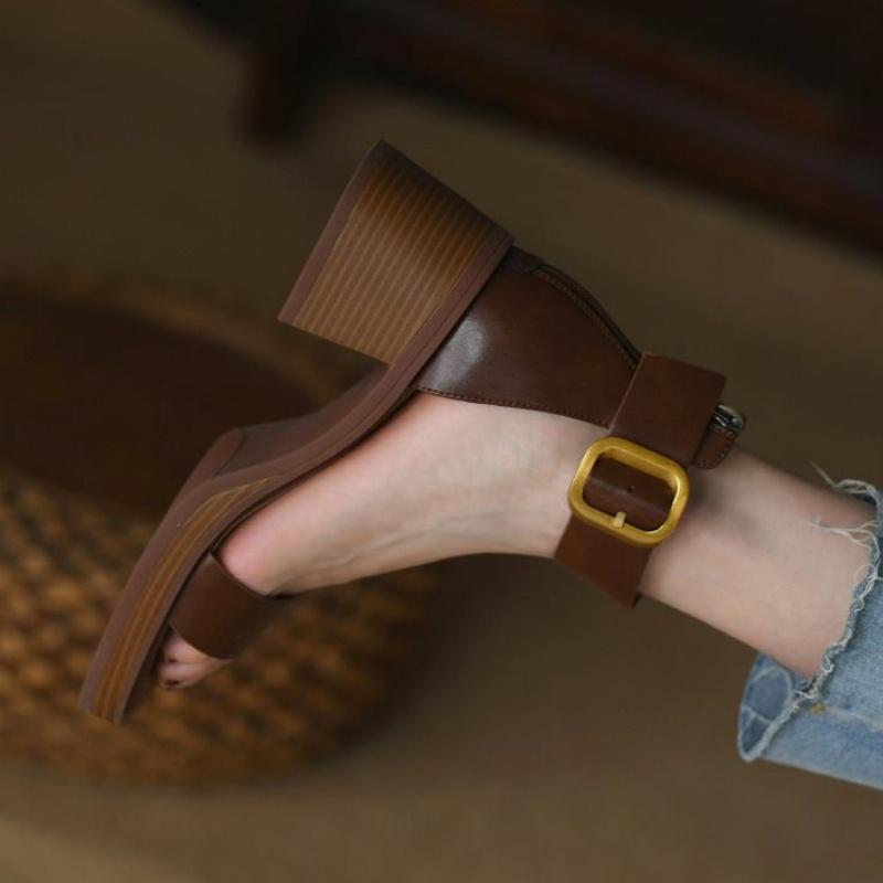 Fashion 2025 sandalias de mujer Women Sandals Low Heels Basic Genuine Leather Office Ladies Casual Outdoor Shoes Woman Concise