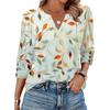 Women V Neck Loose Fit Three Quarter Sleeve Casual Top Button Detail Sleeve Blouse Lightweight Comfortable Fabric
