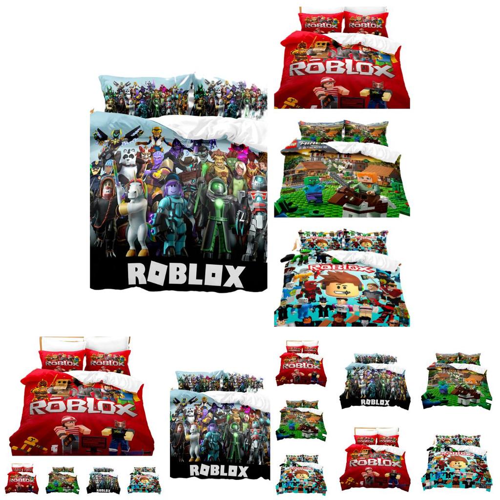 Cartoon Roblox Minecraft Digital Print Bedding Set High-quality Cartoon Style White Color