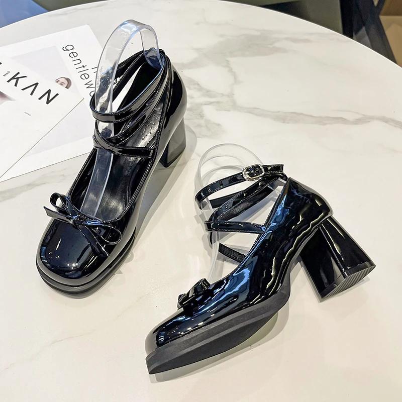 Retro Cross-Tie Pumps Casual Summer Round Toe Shoes Ladies Sweet Fashion Shoes Woman Bow Design