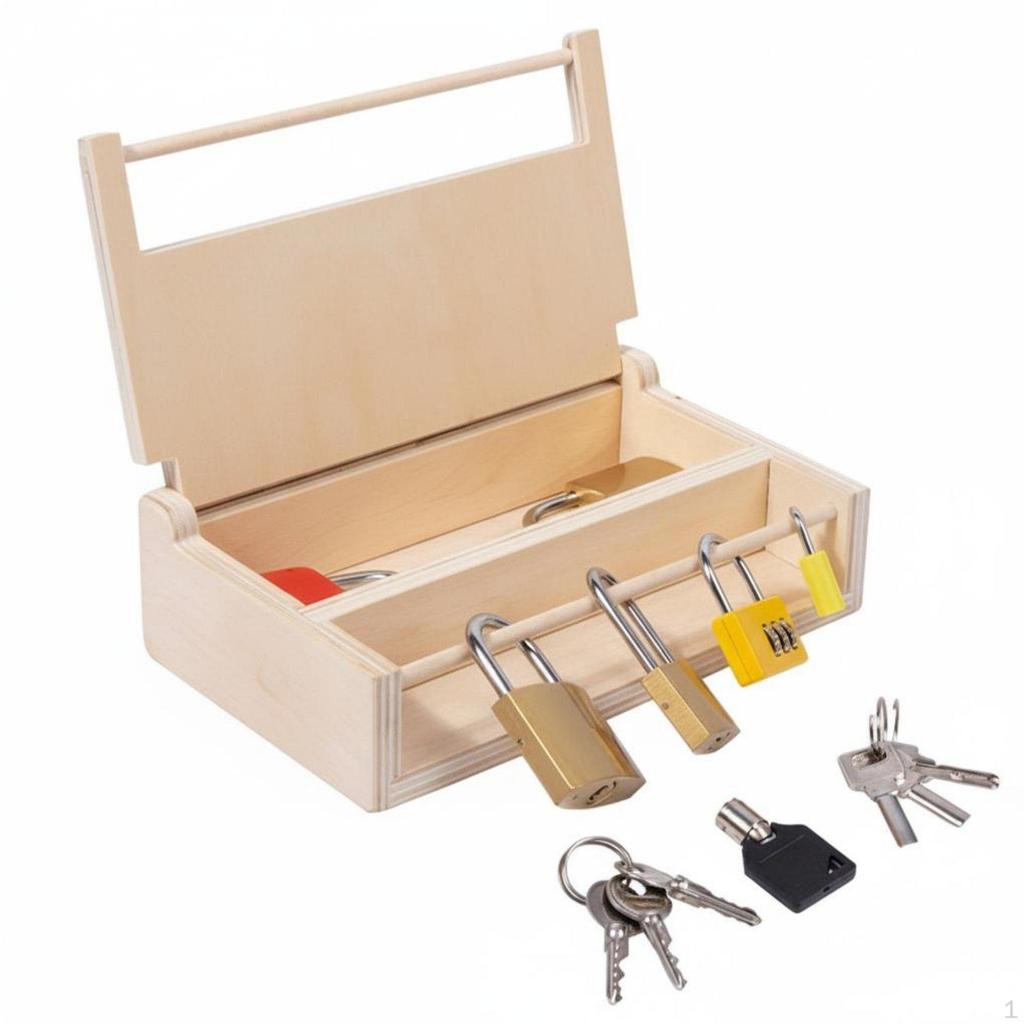 Educational Lock Box Develops Fine Skills and Key Toy Set Wood Puzzle for Young Children,