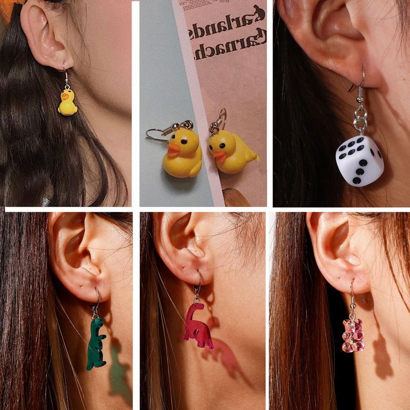 5pcs Fruit Candy Hoop Earrings Set for Women Cute Cartoon Pendant Piercing Ear Stud Drop Dangle Earring 2024 Jewelry Accessories