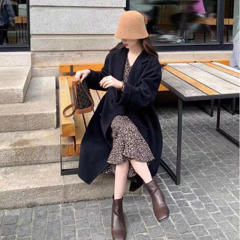 Women s Double-sided Wool Coat, Korean Style Loose Mid-Length, 2025 Autumn/Winter. XL