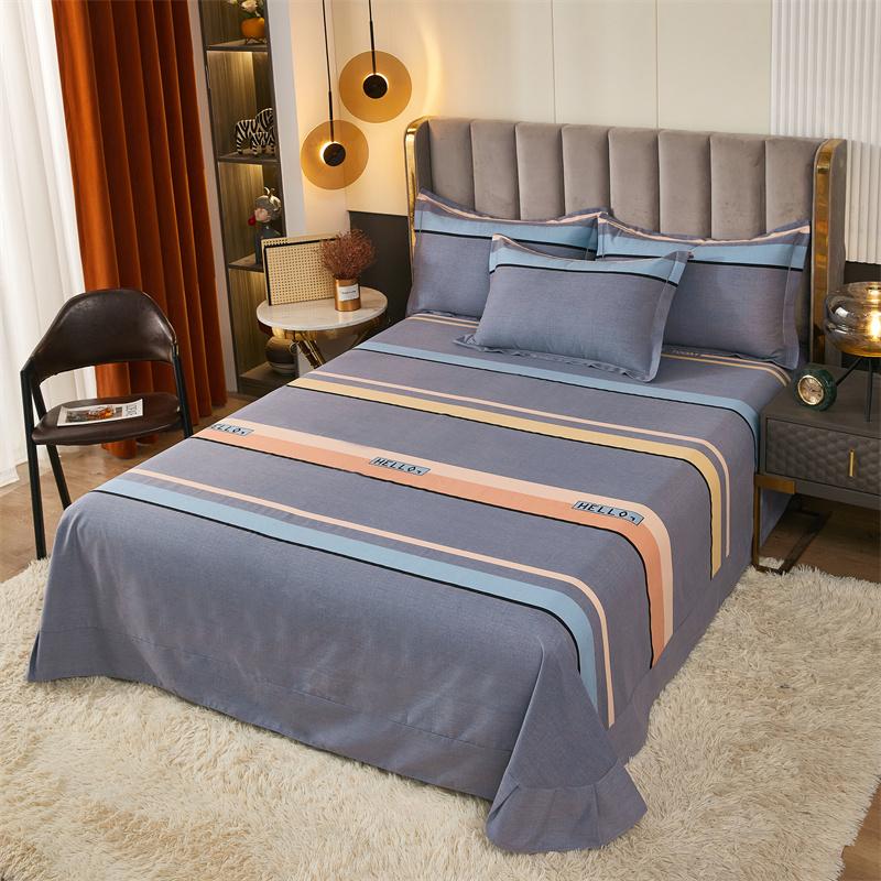 3Pcs Simple Geometric Plaid Bed Sheet Set 100% Cotton Skin-friendly Queen Size Bedding Set Thickened Flat Sheet with Pillowcases