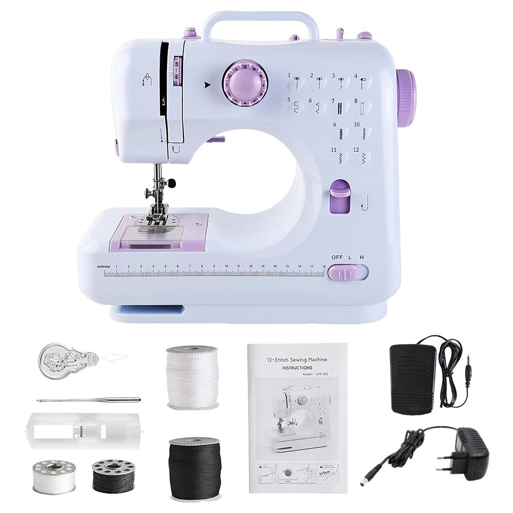 505A Household Mini Sewing Machine Double Speeds Small Sewing Machine 12 Built-In Stitches Travel Sewing Machines for Beginners