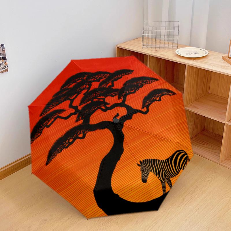 1 PC Automatic Folding Umbrella - Zebra Tree Pattern, Portable & Foldable Design with 8 Ribs, Christmas Birthday Gifts
