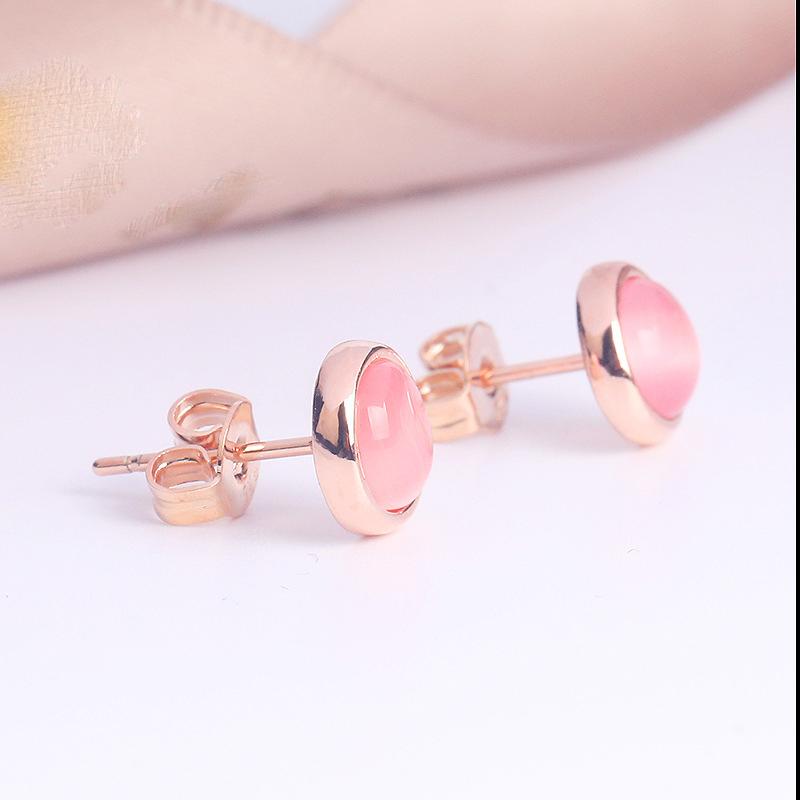 2 Colors Natural Stone Earrings  Silver Needle Round Fire Opal Pink Crystal Stud Earrings For Women Birthstone