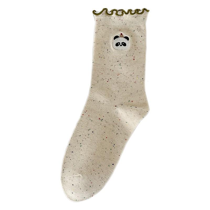 Socks Pure Cotton Stacking Socks Season Idea Yarn Cute Embroidery Cartoon Fungus Edge Cotton Medium Tube Socks