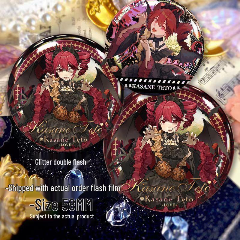 Two-dimensional Kasane TETO Halloween Silver Glitter Button Badge & Acrylic Stand Fan-made Brooch Gift