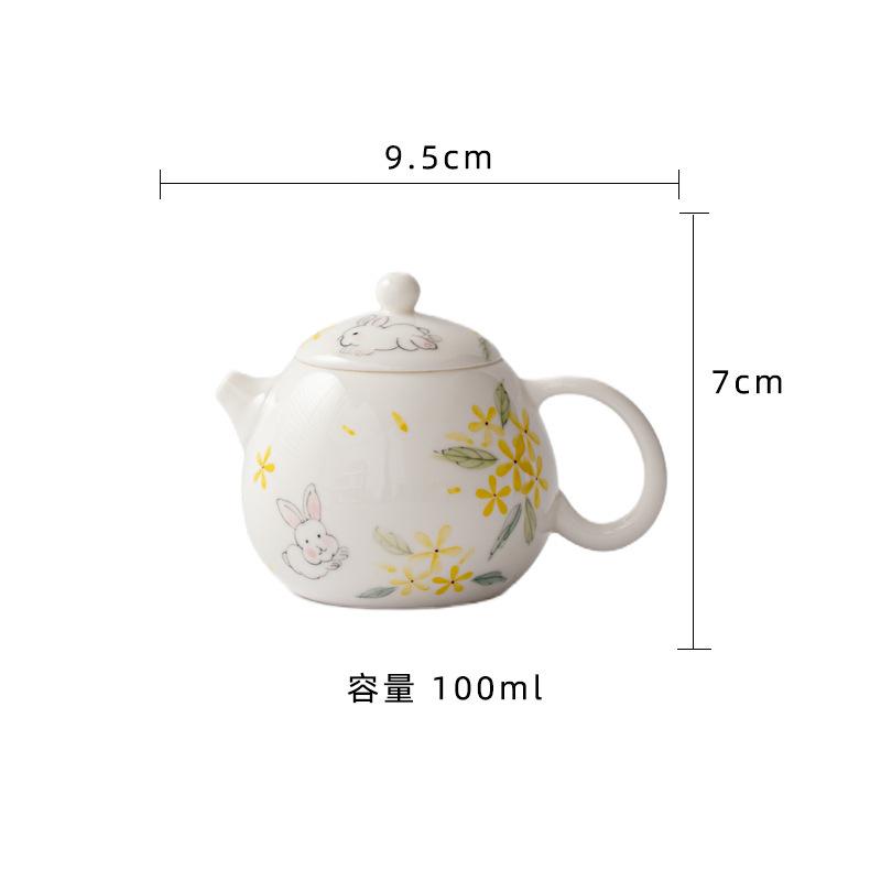 

100ml Hand-painted Osmanthus Rabbit Teapot Antique Tea Infuser Pot Tea Brewing Kettle With Ball Hole Tea Items Ornaments Craft