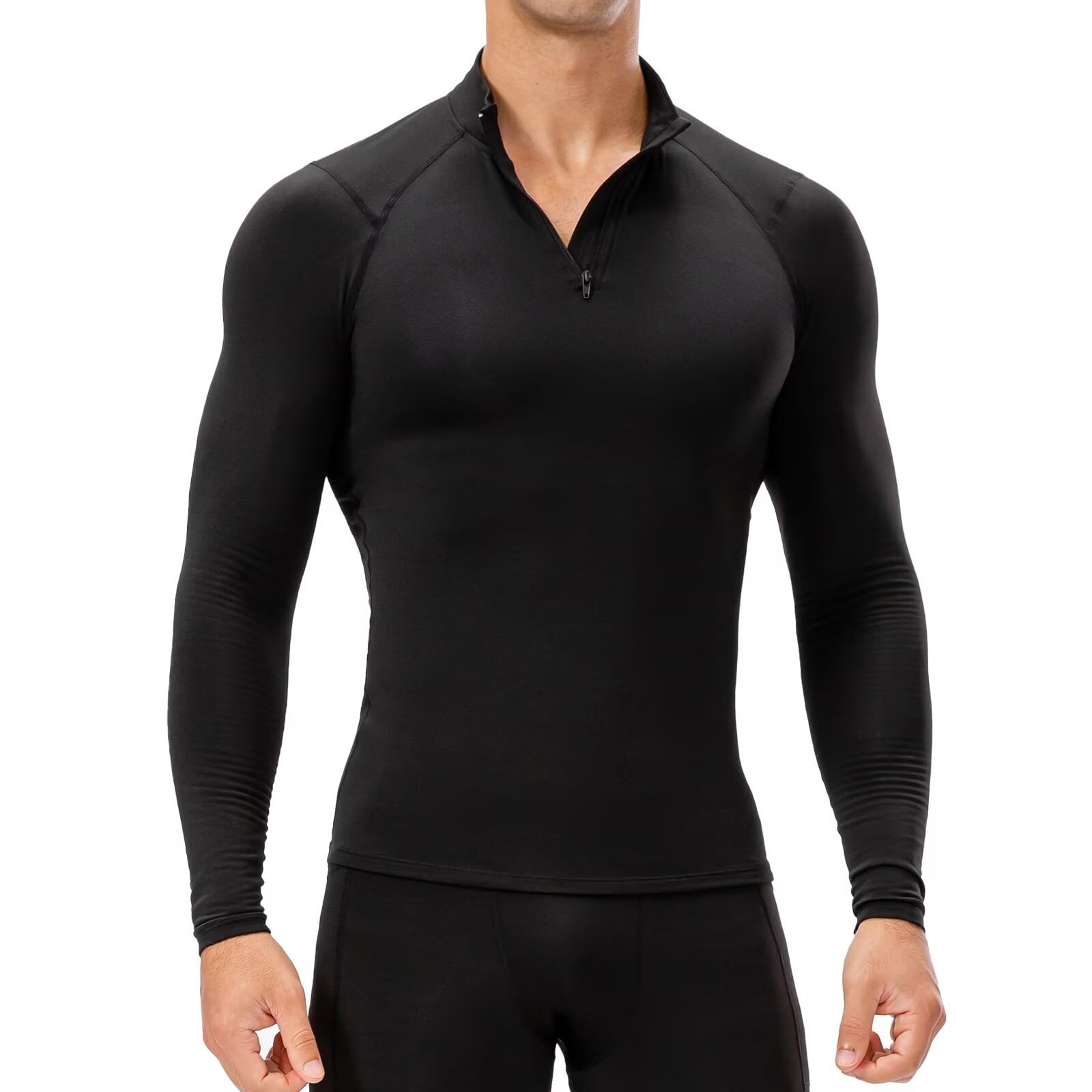 Guooolex Long Sleeve Compression for Fall and Cold Weather Sports Running Lightweight Compression Inner Men s Wear, Fleece-Lined, Winter, Innerwear, чёрный