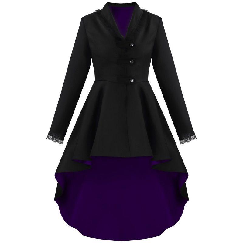 Medieval Retro Long Coat with Irregular Hem Swallowtail Design, Unique Buttons, Lace Trim Trench Coat Cosplay Outfit