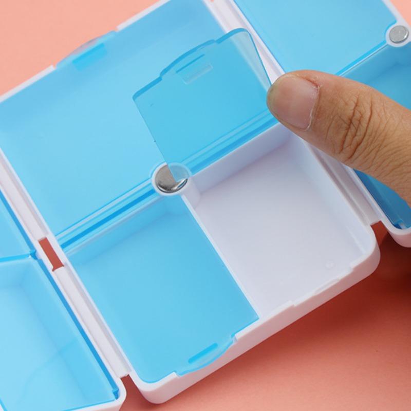 Pill Box 7 Grids Portable Double Layer Mini Medicine Box Sealed Moisture Proof One Key To Open The Cover