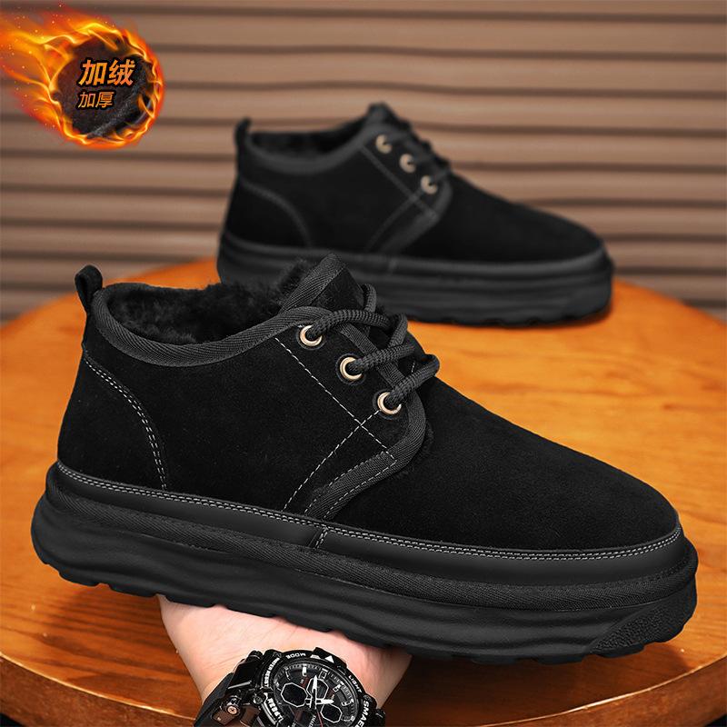 Snow Boots 2026 Winter Waterproof and Anti Slip Thick Soled Bread Cotton Boots Men's Shoes with Plush Warm Cotton Shoes