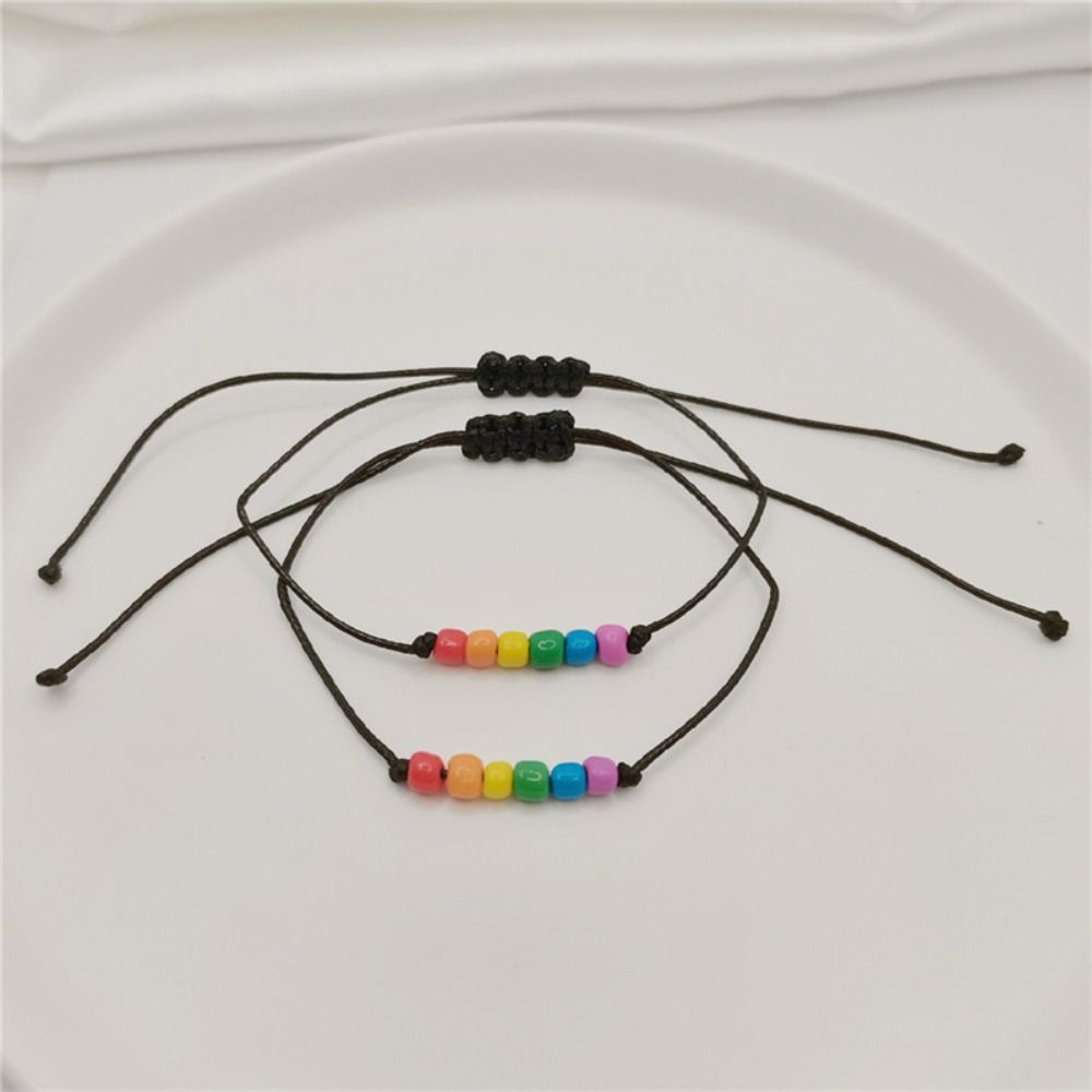 2Pcs Candy Color Rainbow Heart Bracelet Adjustable Friendship Braided Bracelet  Couples
