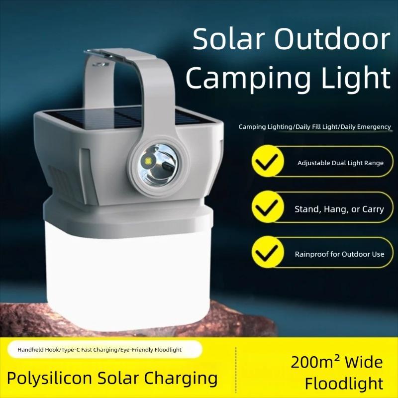 Solar Camping Lamp Portable Outdoor Tent Light Night Emergency Lights Type-C Rechargeable Lantern with Hook Tent Lamp Campinglight