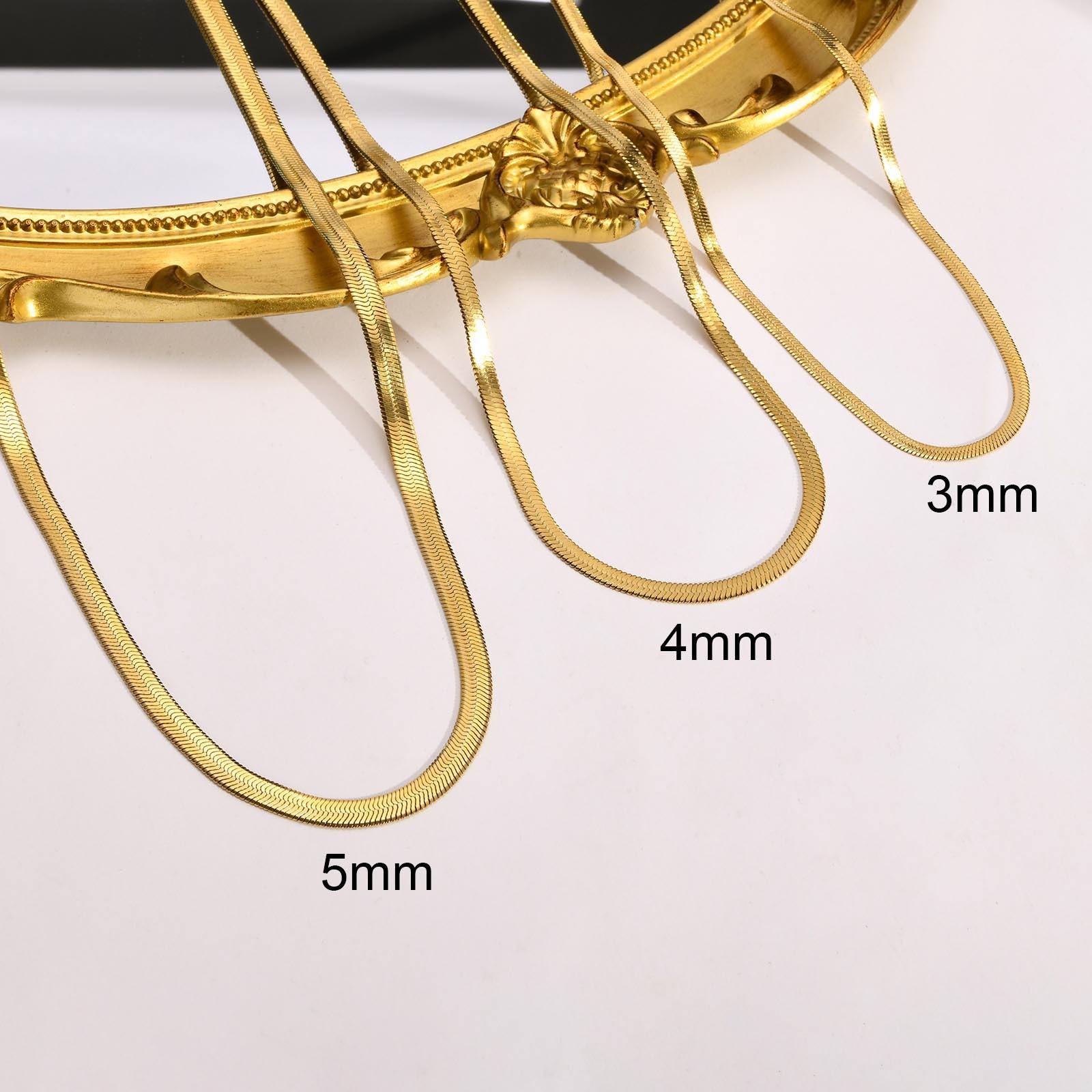 Edelstahl Breite 3mm/4mm/5mm Flache Schlangenkette Choker Halsketten für Herren 3mm&45cm-50cm gold