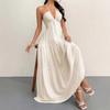 2026 European and American Women's Clothing Explosive Beach Vacation Backless V-neck White Pleated A-word Dress