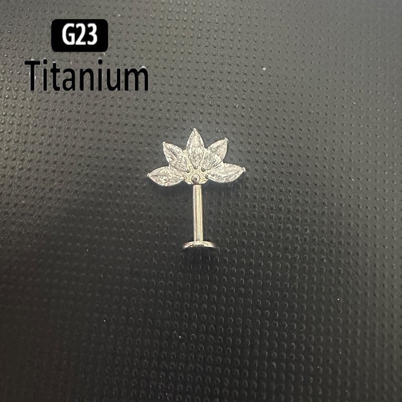 ASTM F136 Titanium 16G Marquise CZ Screw Flat Back Vertical Helix Piercing Ear Cartilage Stud Earrings G23 Titanium Body Jewelry