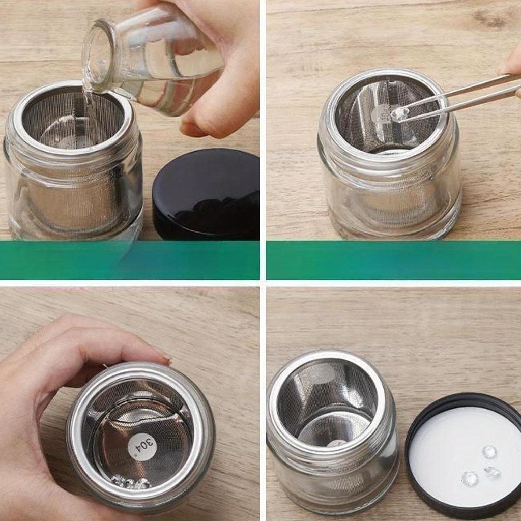1Pc Jewelry Cleaning Jar Metal Sieve Glass Cleaning Cup Easy To Carry Jewelry Safe Container for Small Stones Earring Watch Parts