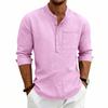 Men’s Long Sleeve Casual Henley Shirt with Stand Collar Single Chest Pocket Relaxed Fit Lightweight